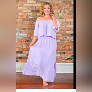 Purple Ruffled Off-Shoulder Maxi Sundress